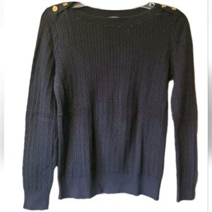Lauren Ralph Lauren Women's Sweater Med Black Cable Knit Lightweight Clean Girl